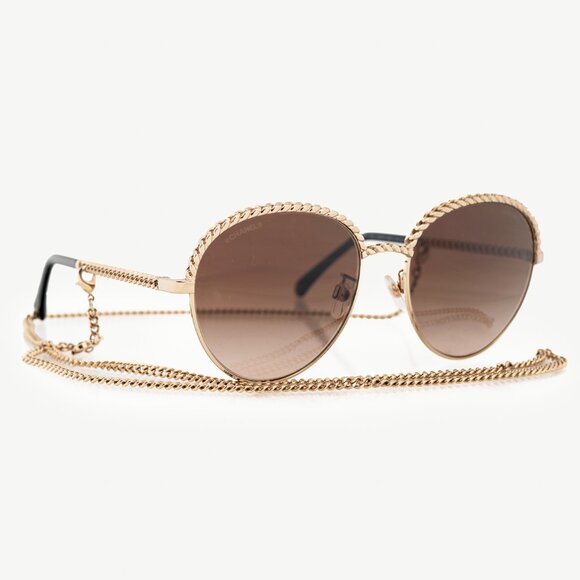 Chanel Pantos Gold-Tone & Black Metal-Chain Sunglasses - Picture 2 of 10